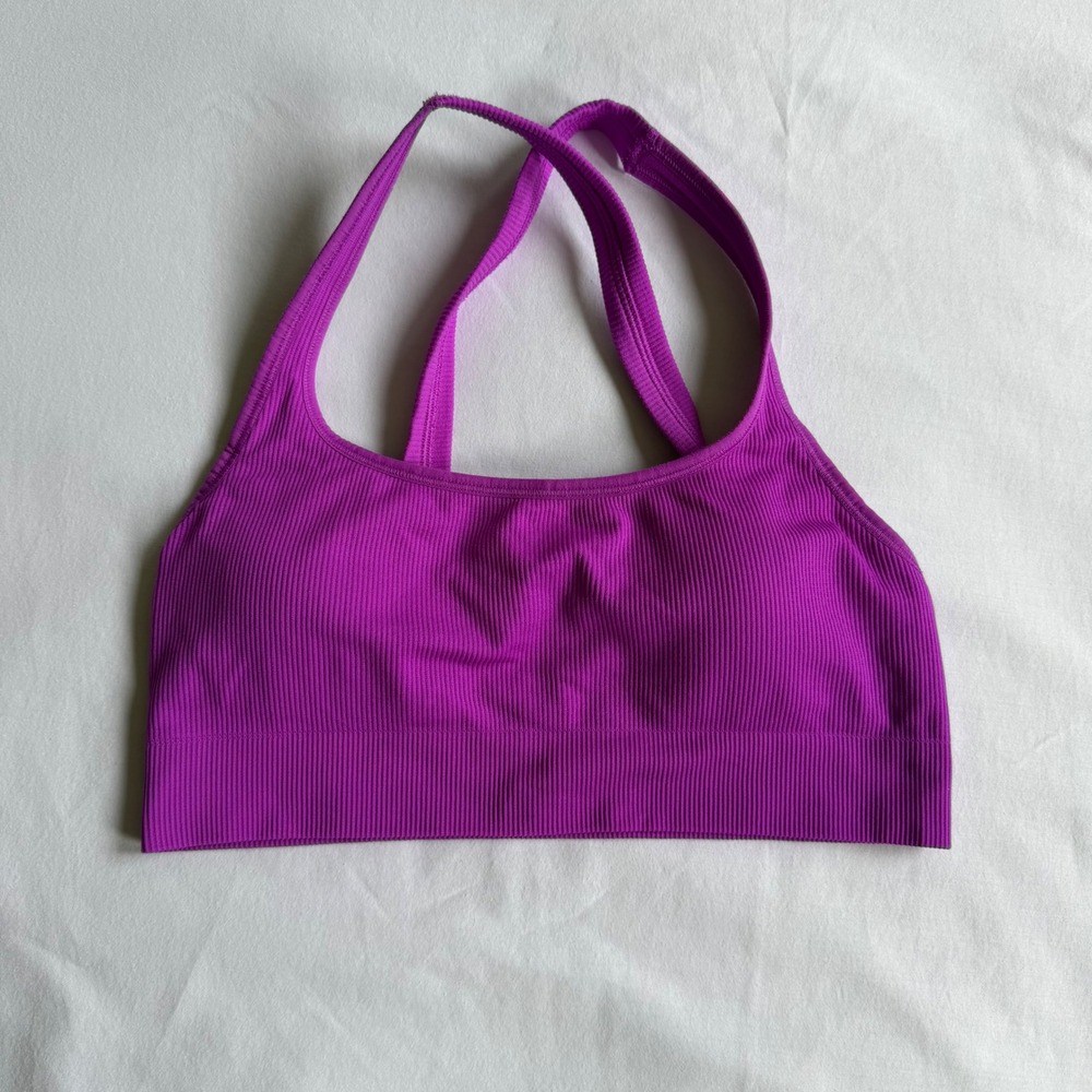 Athleta Invigorate Ribbed Sports Bra M Fuchsia Pink Purple Strappy Longline